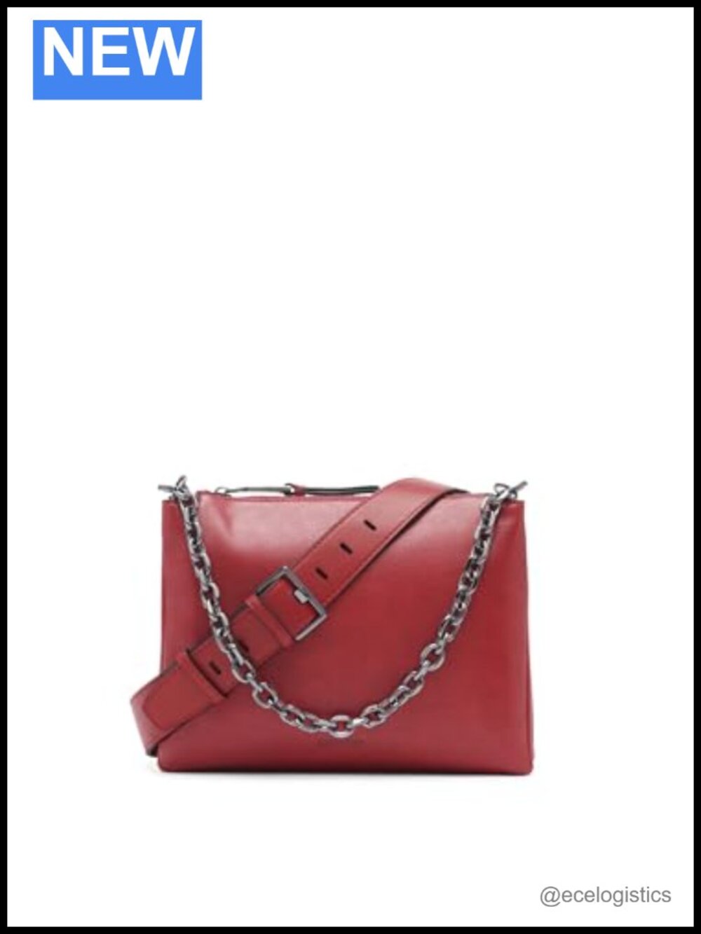 Vegan Leather Crossbody Bag with Chain Strap, 3 Pockets